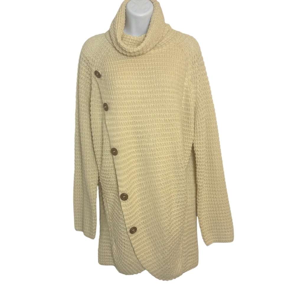 Simply Southern Womens XL Sweater Beige High Neck Waffle Knit Oversize Cozy Soft